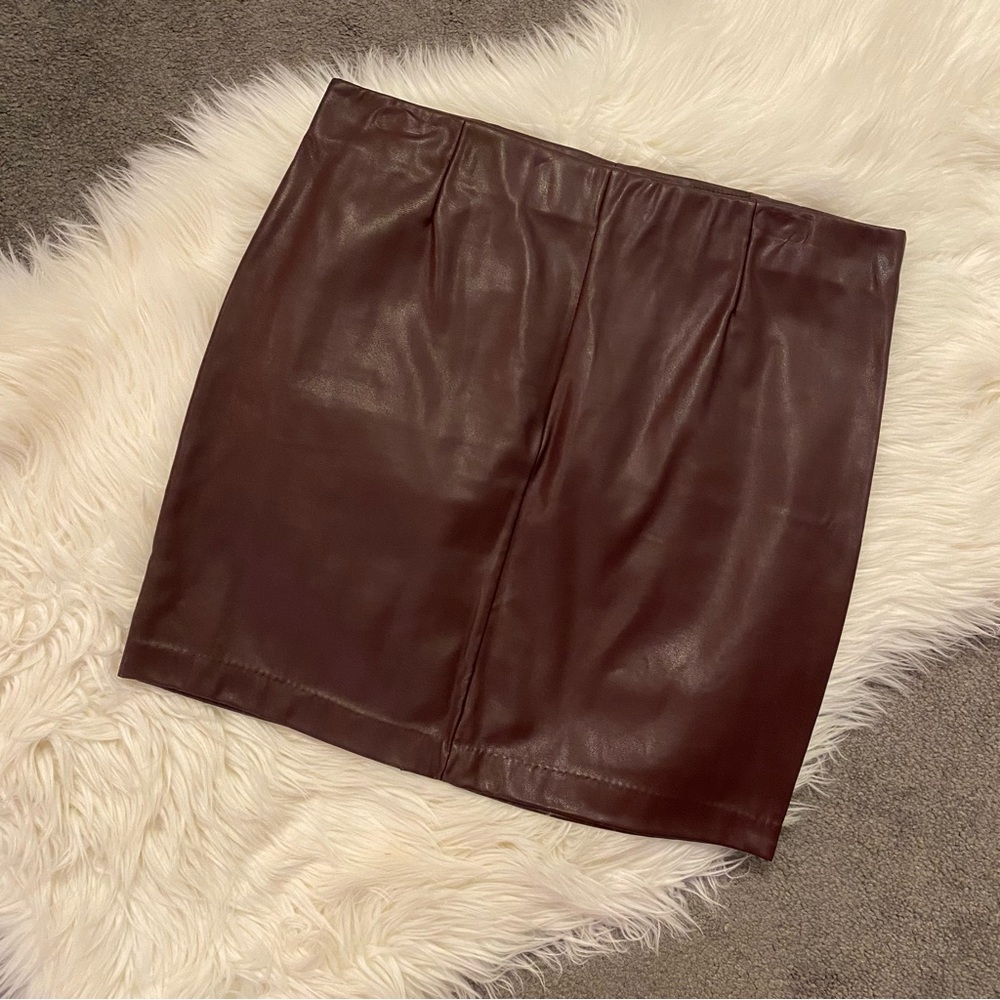 Elegant Burgundy Faux-Leather Skirt